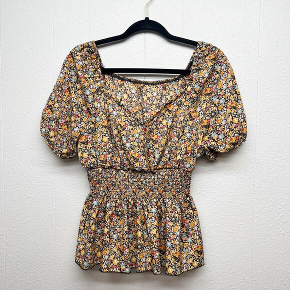 Emery Rose Floral Bohemian Cottagecore Puff Sleeve Lightweight Top Womens Small - Picture 1 of 11